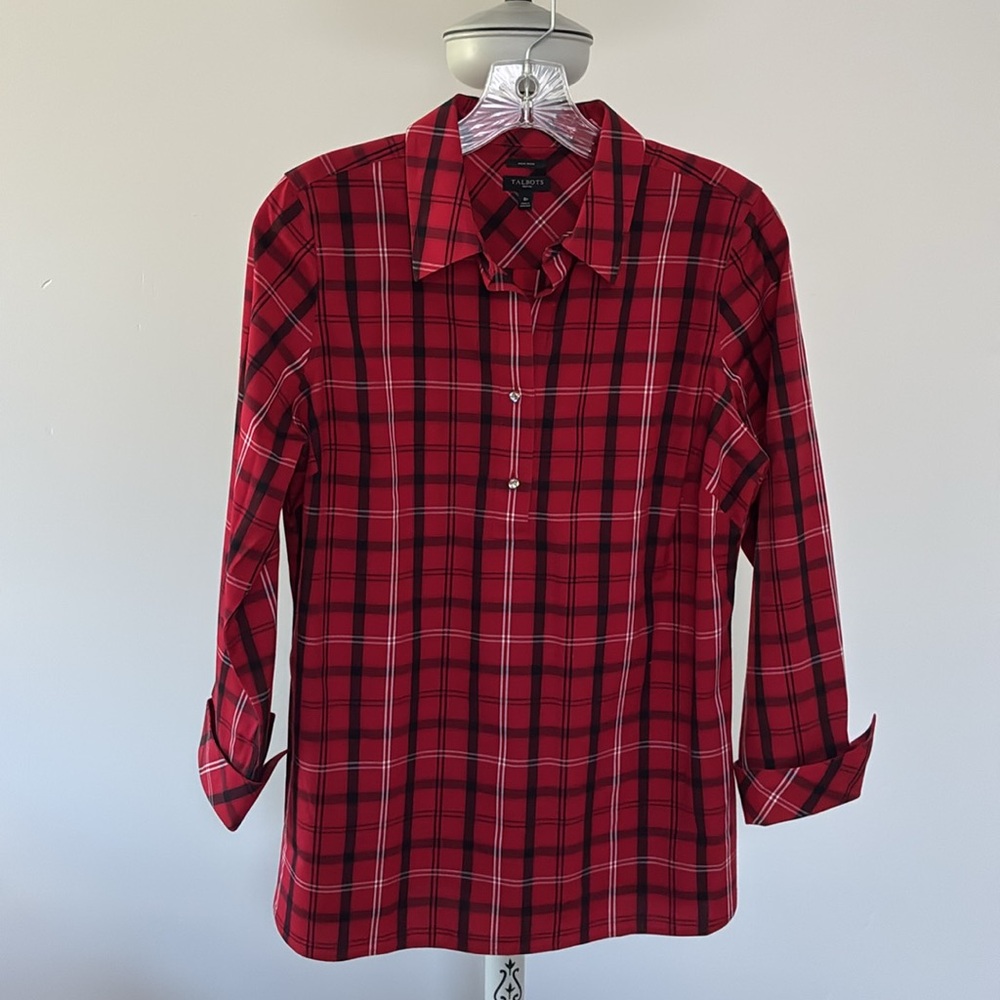 Talbots Vibrant Red Checkered Blouse